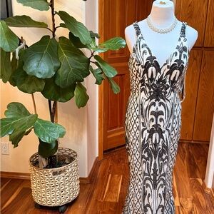 Elegant Black Sequins and White Patterned Dress